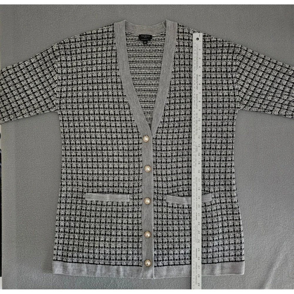 Talbots Cardigan LP Womens Grey Merino Wool Pearl Button Longline Sweater Preppy - Picture 7 of 11